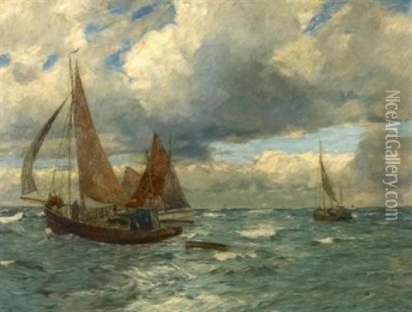 Fischerboote Auf See Oil Painting - Andreas Dirks