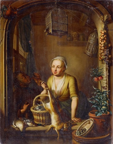 Frau In Nische Mit Totem Hasen Oil Painting - Nicolaes Reyers