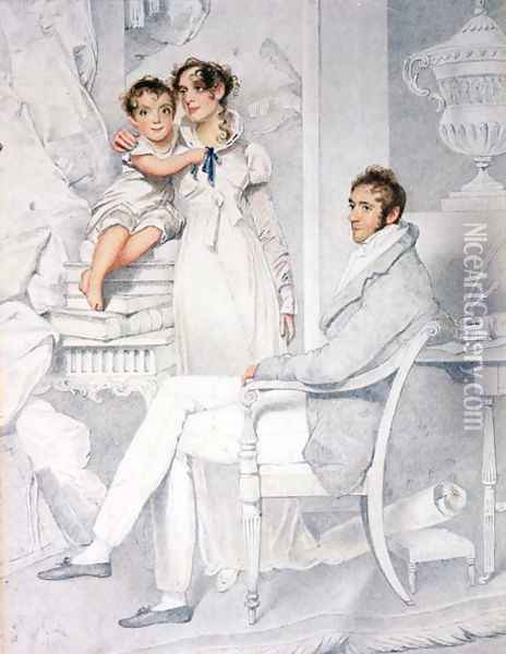 Mr and Mrs Richmond Thackeray and their son, William Makepeace Thackeray (1811-63) 1814 Oil Painting - George Chinnery