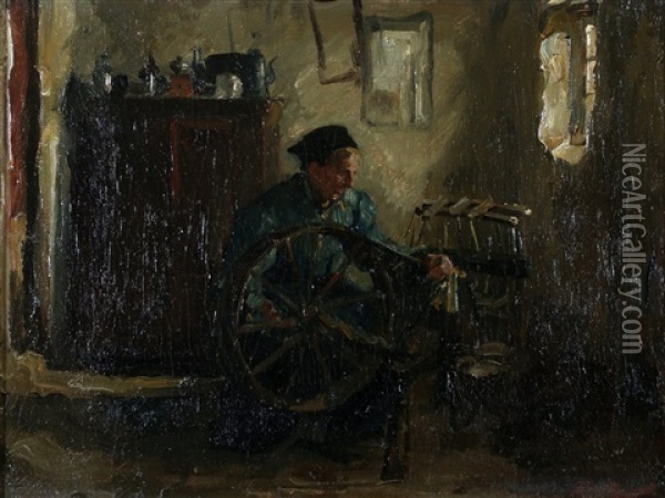 Vrouw Aan Spinnewiel Oil Painting - Eduard Frankfort