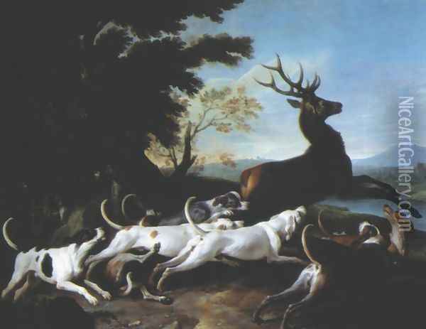 Stag Driven from Cover Oil Painting - Alexandre-Francois Desportes