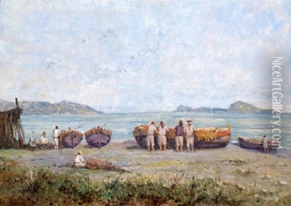 Fischer Am Strand Oil Painting - Virgilio Ripari