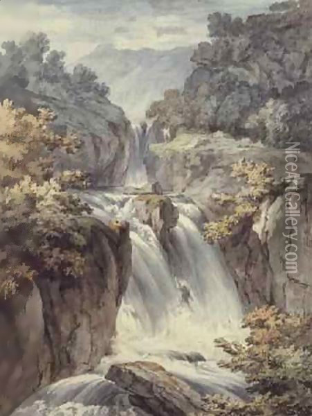 The Waterfall Oil Painting - Johann Ludwig Alberli