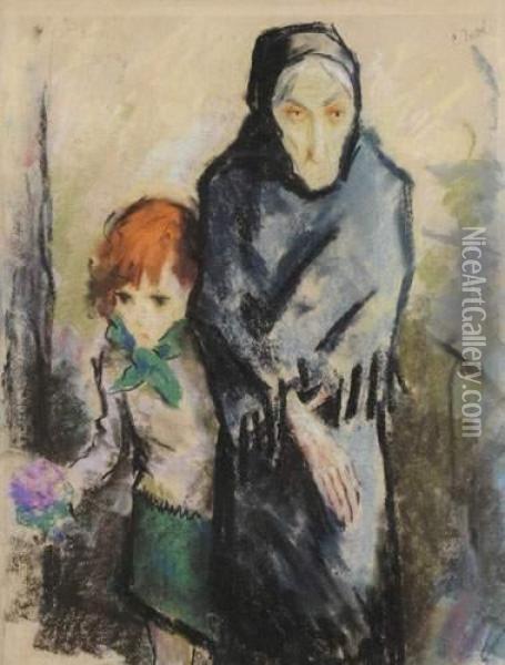 Grand-mere Et Son Enfant Oil Painting - Constant Detre
