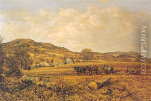 Ploughing The Fields Oil Painting - George William Mote