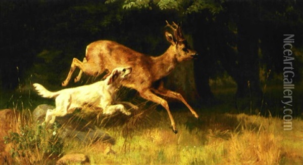 En Rabuk Jaget Af Hund Oil Painting - Adolf Heinrich Mackeprang