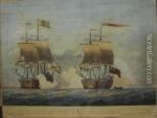 The Action Between Hms Centurion And Thenuestra Senora De Covandonga Oil Painting - Francis Swaine