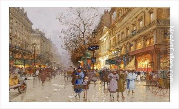 Paris, Soir Sur Les Grands Boulevards Oil Painting - Eugene Galien-Laloue