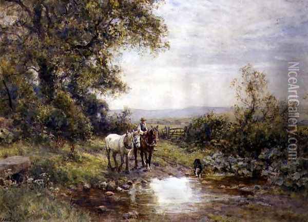 Horses by a Stream Oil Painting - Ernest Albert Waterlow