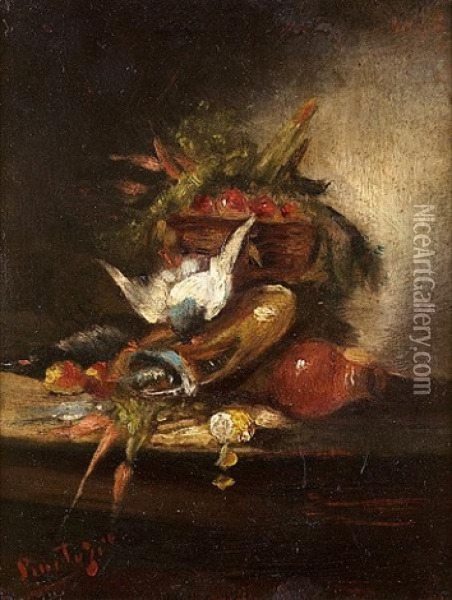 Still Life (+ Peasant Girl, Sketch; 2 Works) Oil Painting - Pericles Pantazis