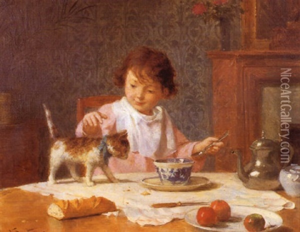 Jeune Fille Au Chat Oil Painting - Victor Gabriel Gilbert