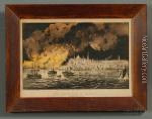 The Great Fire At Boston. Oil Painting - Currier & Ives Publishers