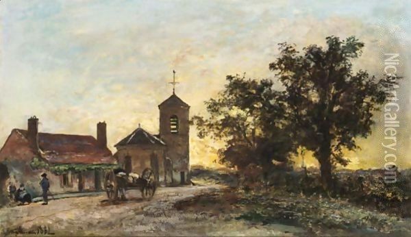 Eglise De Campagne Au Soleil Couchant Oil Painting - Johan Barthold Jongkind