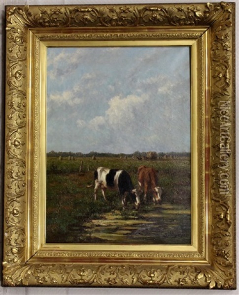 Koeien In Weidelandschap Oil Painting - Herman Bogman I