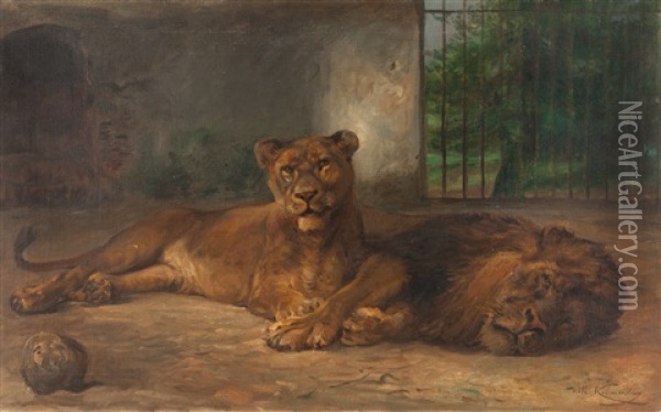 Lowenpaar Oil Painting - Wilhelm Friedrich Kuhnert