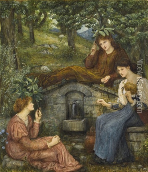 By A Clear Well, Within A Little Field Oil Painting - Marie Spartali Stillman