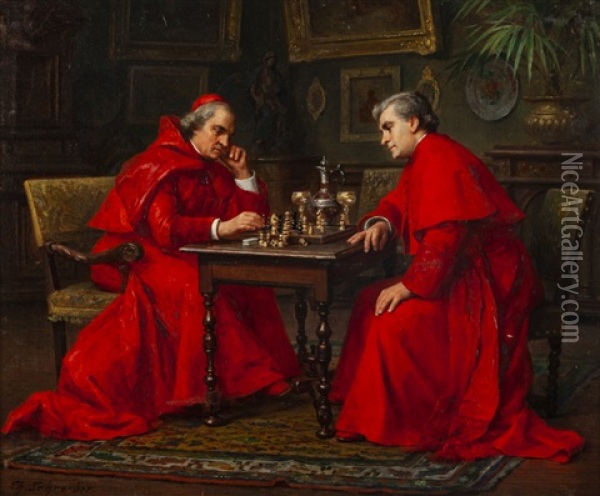 A Game Of Chess Oil Painting - Charles Baptiste Schreiber