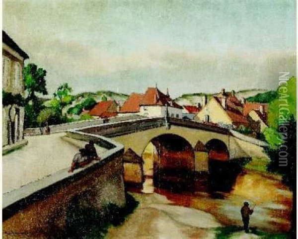 Le Pont Du Village, Circa 1920 Oil Painting - Paul Louis Nigaud