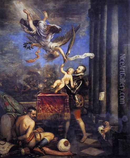 Philip II Offering Don Fernando to Victory 1475 Oil Painting - Tiziano Vecellio (Titian)
