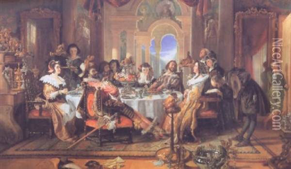 The Actor's Reception Of The Author Oil Painting - Daniel Maclise
