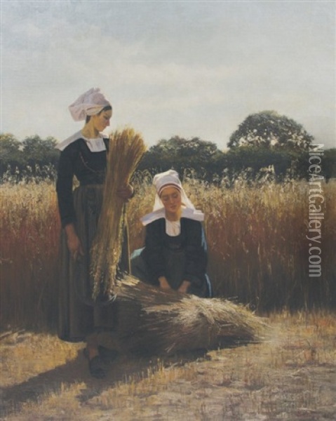 Breton Reapers Oil Painting - Augustus Nicholas Burke
