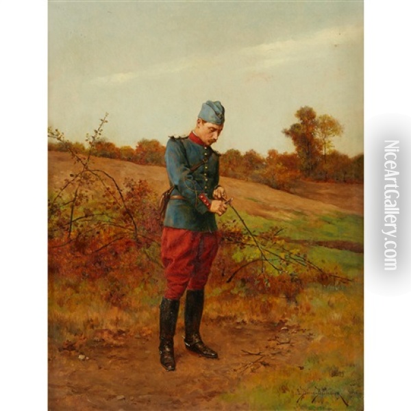 Whittling A Twig Oil Painting - Etienne Prosper Berne-Bellecour