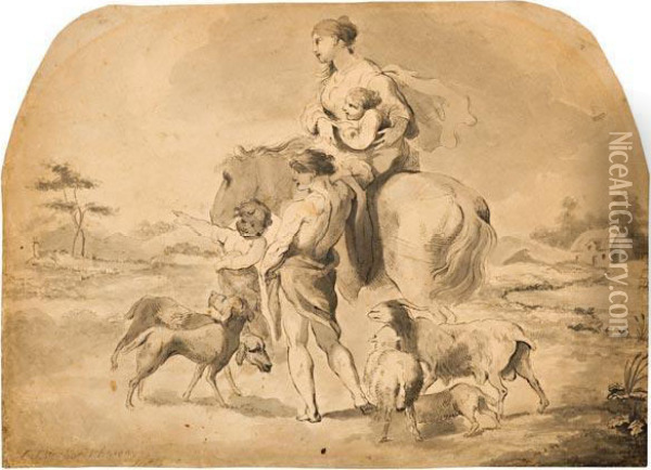 Paesaggio Con Pastori Viandanti A Cavallo Oil Painting - Eugene Joseph Verboeckhoven