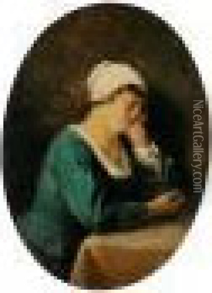 A Maid, Half-length Seated, Resting Her Head On Her Hand (````sloth') Oil Painting - Adriaen Brouwer