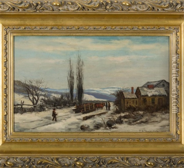 Frank Henry Shapleigh (american 1842-1906). Winter View In West Lebanon, Maine, Looking Toward The White Mountains Oil Painting - Frank Henry Shapleigh