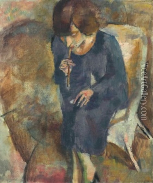 Hermine Au Fume-cigarette Oil Painting - Jules Pascin
