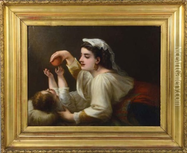 Jeune Femme Jouant Avec Son Enfant Oil Painting - Mikhail Mikhailovich Zelensky