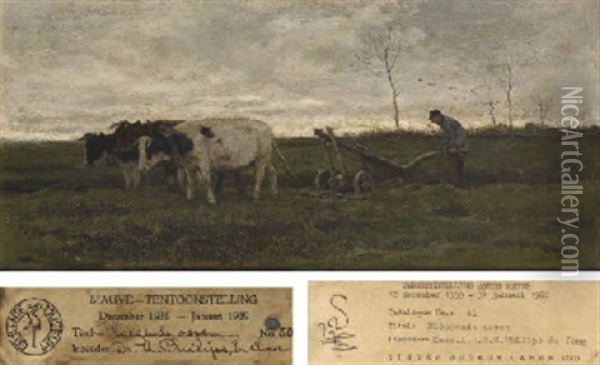 Ploegende Ossen: A Farmer Ploughing With Three Oxen Oil Painting - Anton Mauve