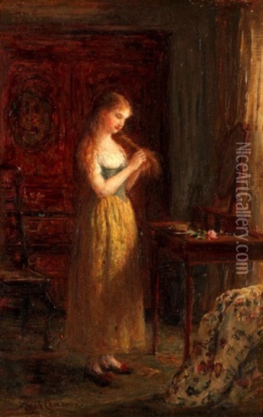 Braiding Her Hair Oil Painting - Hugh Cameron