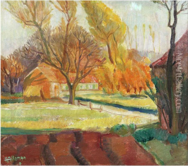 Landscape With Farmhouse Oil Painting - Albert Alleman