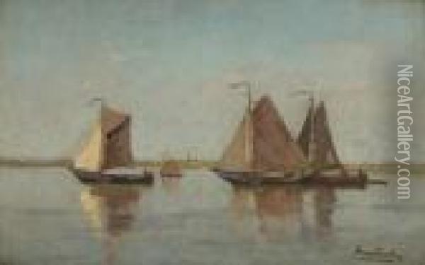 Barques De Peche Sous Voiles Par Temps Calme Oil Painting - Frans Courtens