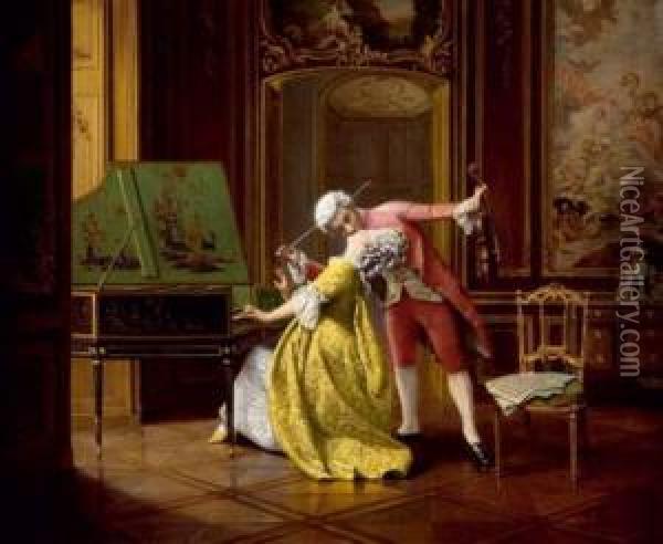 La Lecon De Musique Oil Painting - Francois Brunery