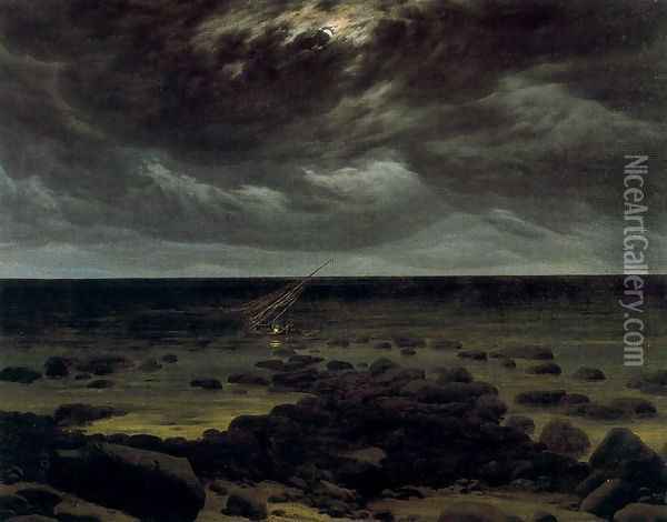 Seashore with Shipwreck by Moonlight Oil Painting - Caspar David Friedrich