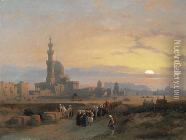 Procession Before The Tombs Of The Caliphs, Grand Cairo Oil Painting - David Roberts