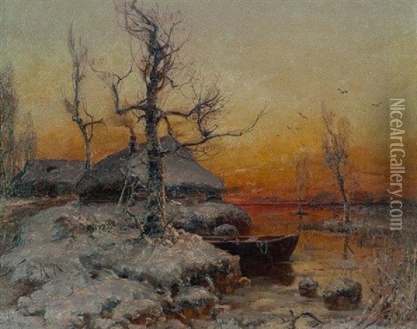 Paysage Sous La Neige Oil Painting - Yuliy Yulevich (Julius) Klever