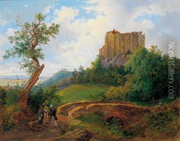 Begegnung Bei Der Burgruine Liechtenstein Oil Painting - Joseph Altenkopf