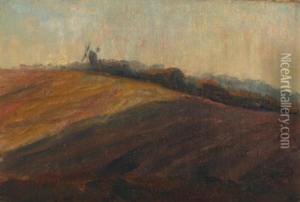 Landscape With A Windmill Oil Painting - Albert Gottschalk