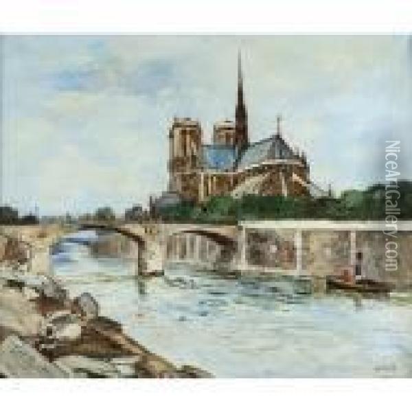 Notre Dame Oil Painting - Marcel Leprin