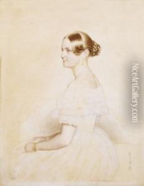 Young Girl In White Dress (contesse Konigsegg Georgine) Oil Painting - Josef Kriehuber