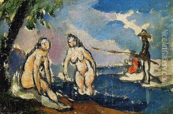 Bathers And Fisherman With A Line Oil Painting - Paul Cezanne