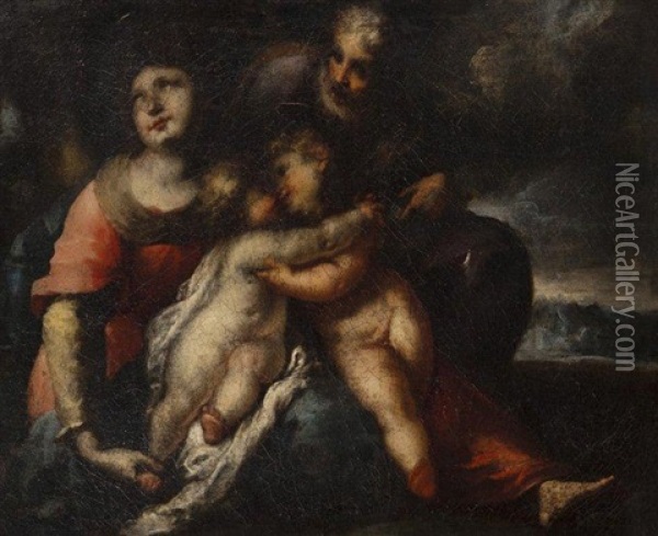 Sainte Famille Et Saint Jean-baptiste Dans Un Paysage Oil Painting - Valerio Castello