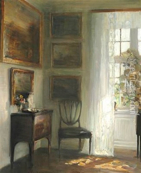 Glimpse Of The Sun In The Drawing Room Oil Painting - Carl Vilhelm Holsoe