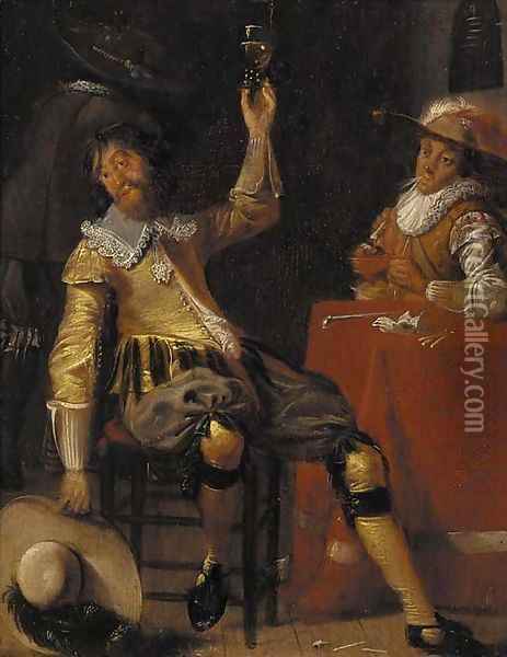 Cavaliers drinking and smoking in a tavern Oil Painting - Jan Olis
