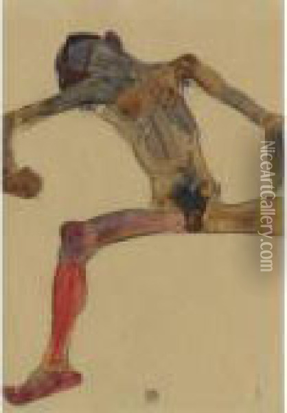 Sitzender Mannlicher Akt (seated Male Nude) Oil Painting - Egon Schiele