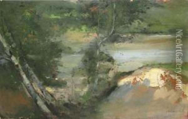 Peisaj Cu Lac Oil Painting - Aurel Baesu