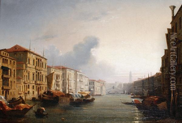 The Grand Canal With The Rialto Bridge In Thedistance Oil Painting - Jules Romain Joyant